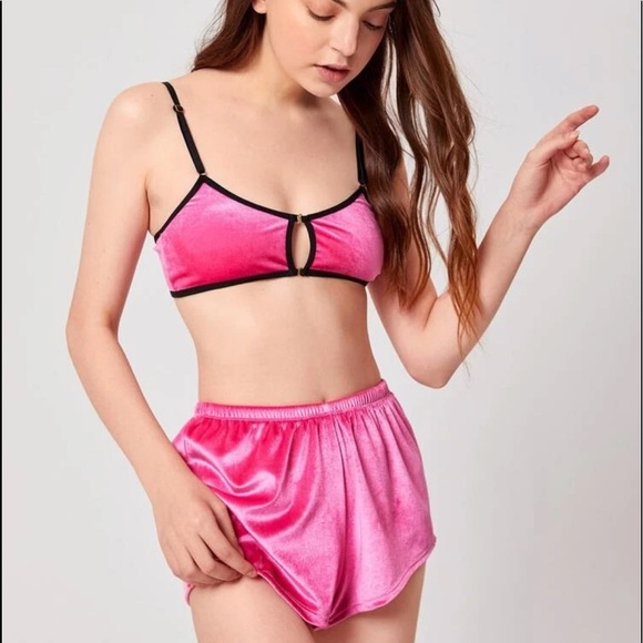 Pink Velvet 2 Pc Bralette & Shorts Pajamas Set - Picture 4 of 7